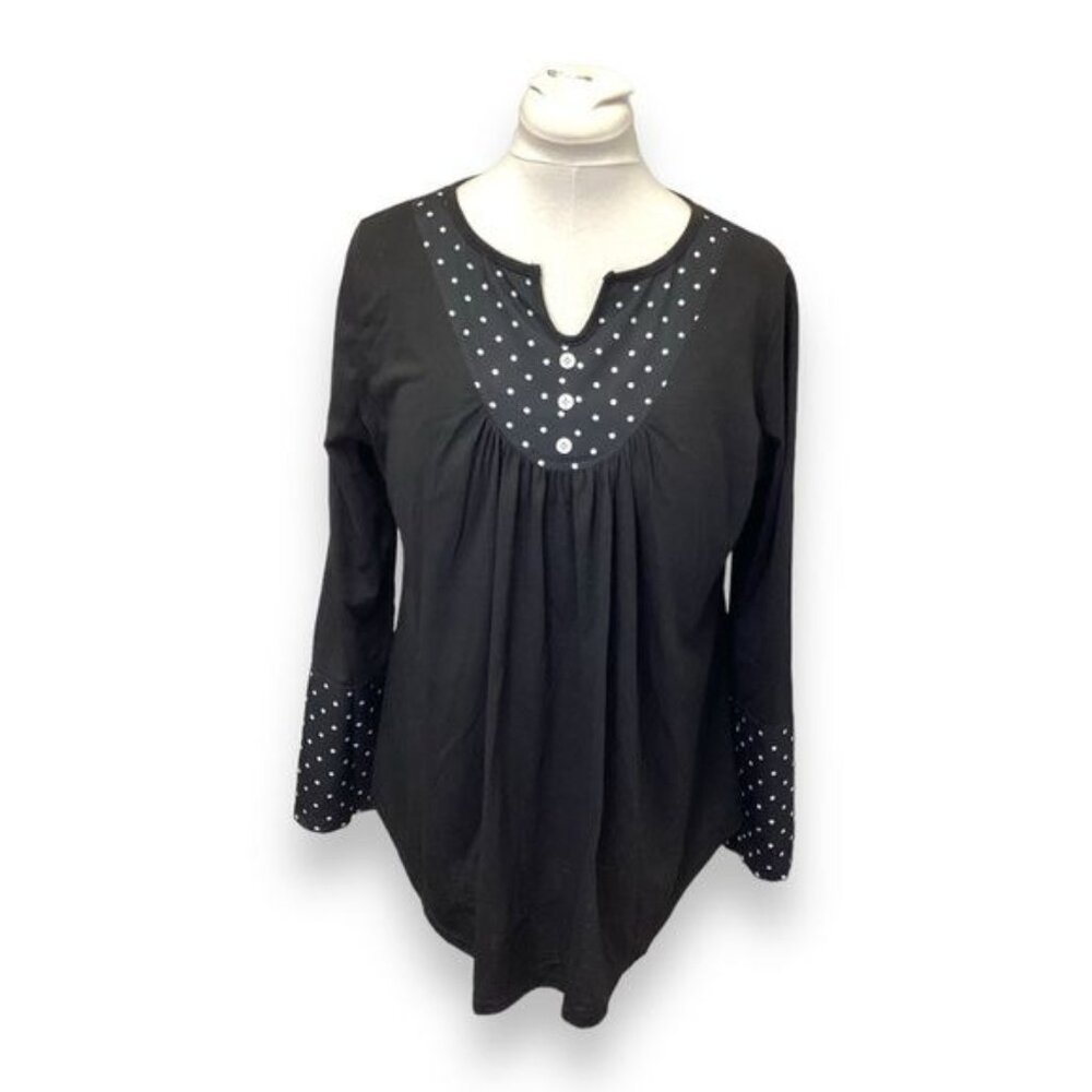 Women’s Long Sleeve V Neck Color Block Tunic, Black, size XXL